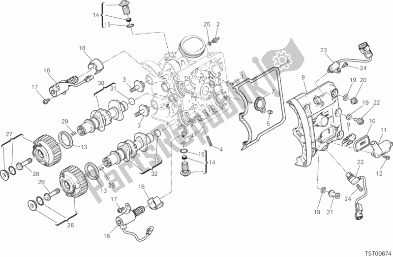 Alle onderdelen voor de Horizontaal Hoofdtimingsysteem van de Ducati Multistrada 1260 S D-air 2020